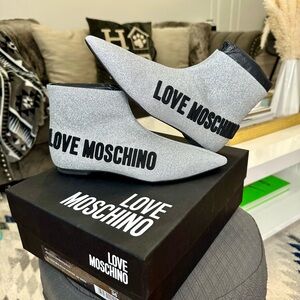 Love Moschino Glitter Silver Ankle Boots